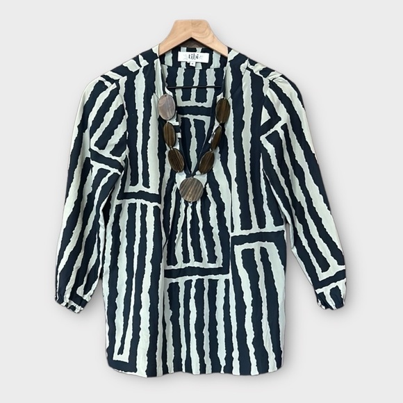 Tibi Silk Striped Beaded Embellished Top Blouse Size 0 - Picture 1 of 9